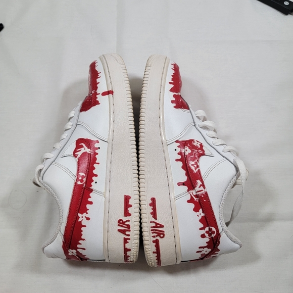 2014 Air Force One Hand Painted Red And White Theme 6.5y Size 8 Women's - Picture 6 of 12